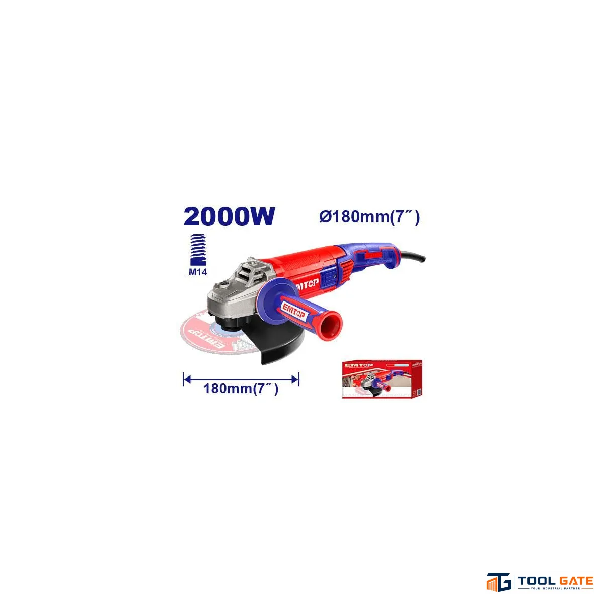 EMTOP EAGR20073 صاروخ جلخ 2000 وات بقرص 180 مم وسرعة 8450 لفة/دقيقة