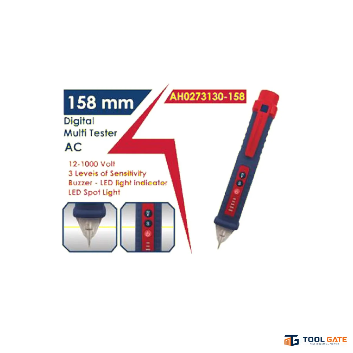 مفك تست رقمي بحساس تيار وتنبيه ضوئي وصوتي وكشاف LED بطول 158 مم APT AH0273130-158