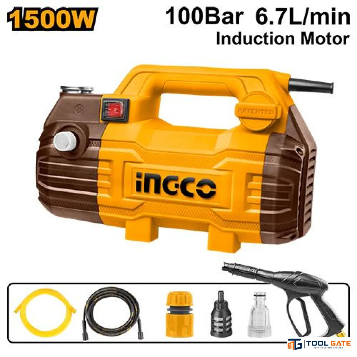ماكينة غسيل ضغط عالي إنكو 1500 وات ضغط 100 بار موتور  نحاس INGCO HPWR15028