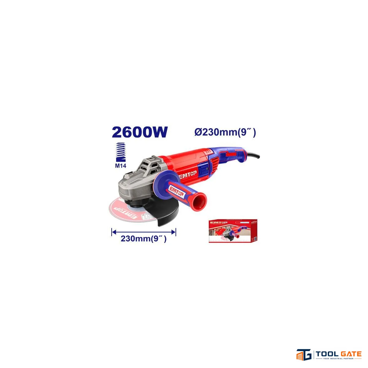 EMTOP EAGR26093 صاروخ جلخ 2600 وات بقرص 230 مم وسرعة 6200 لفة/دقيقة