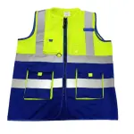 فيست فنيين ومشرفين بودي جارد ليموني وأزرق بياقة مع 4 أشرطة عاكسة وجيوب متعددة Body Guard Safety Vest