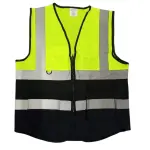فيست سلامة بودي جارد ليموني وأسود فسفوري مع 4 أشرطة عاكسة وجيوب متعددة Body Guard Safety Vest