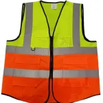 فيست سلامة بودي جارد ليموني وبرتقالي فسفوري مع 4 أشرطة عاكسة وجيوب متعددة Body Guard Safety Vest
