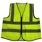 فيست فنيين اصفر لموني بودي جارد فسفوري عالي الرؤية مع 4 أشرطة عاكسة وجيوب متعددة Hi-Vis Safety Vest